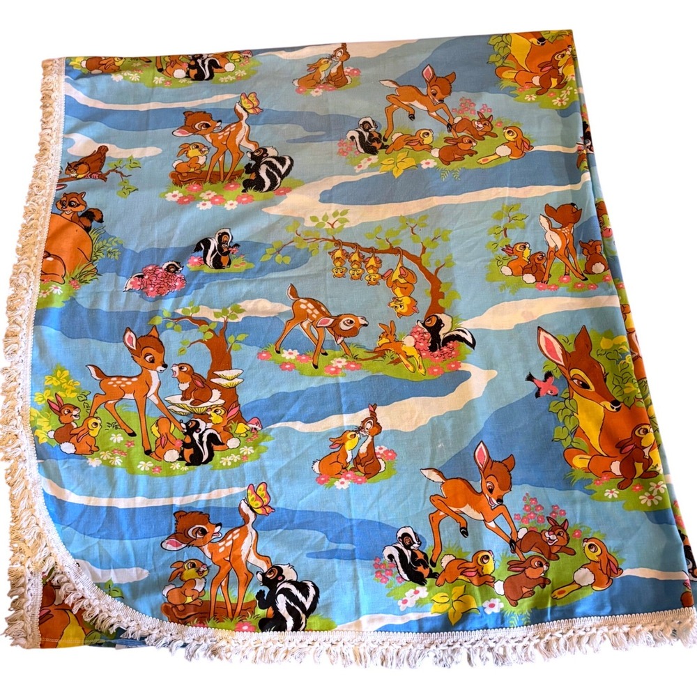 Vintage 1970s Disney Bambi Bedspread Sears Perma-Prest Fringe Double Coverlet